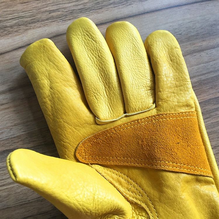 China Manufacturer Yellow Natural Cow Grain Yellow Leather Cheap Work Gloves-07