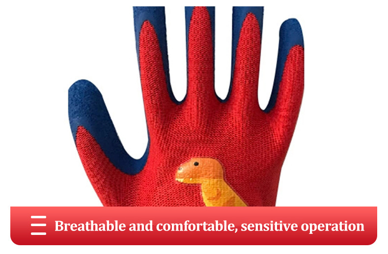Puer Breathable Latex Dipping Glove Outdoor Play Glove cum Currus Dinosaurum Print Yellow Blue Cute Protection Glove-02