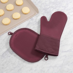 Kitchen Silicone Baking Heat Resistant Glove Thicken Anti Slip Cotton Microwave Oven Mitts