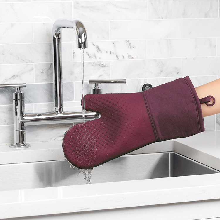Kitchen Silicone Baking Heat Resistant Glove Thicken Anti Slip Cotton Microwave Oven Mitts 