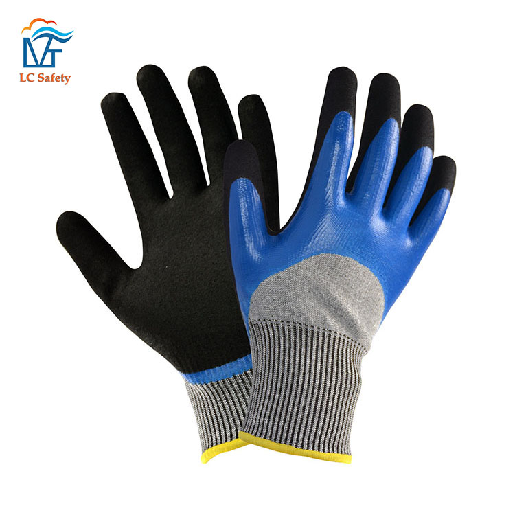 I-13 Gauge Gray Cut Engazweli I-Sandy Nitrile Half Coated Glove Smooth Finish Glove