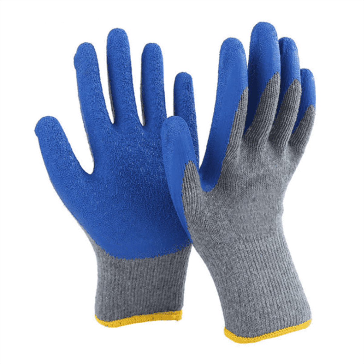 Construction Hand Protective 10 Gauge Polyester Blue Latex Crinkle Palm Coated Gloves