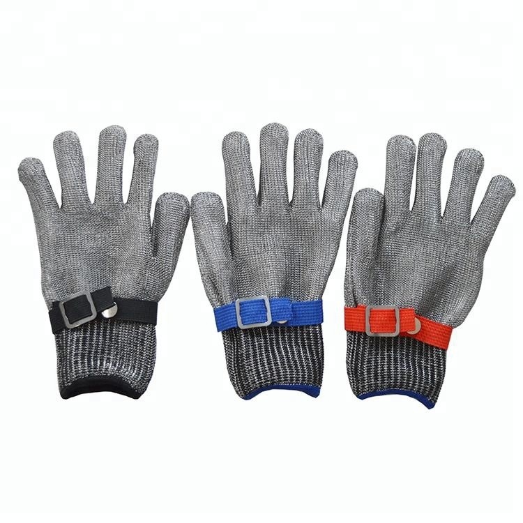 ລະດັບທີ່ຍິ່ງໃຫຍ່ 5 Cut Resistant Food Processing Stainless Steel Chain Mail Gloves Butcher