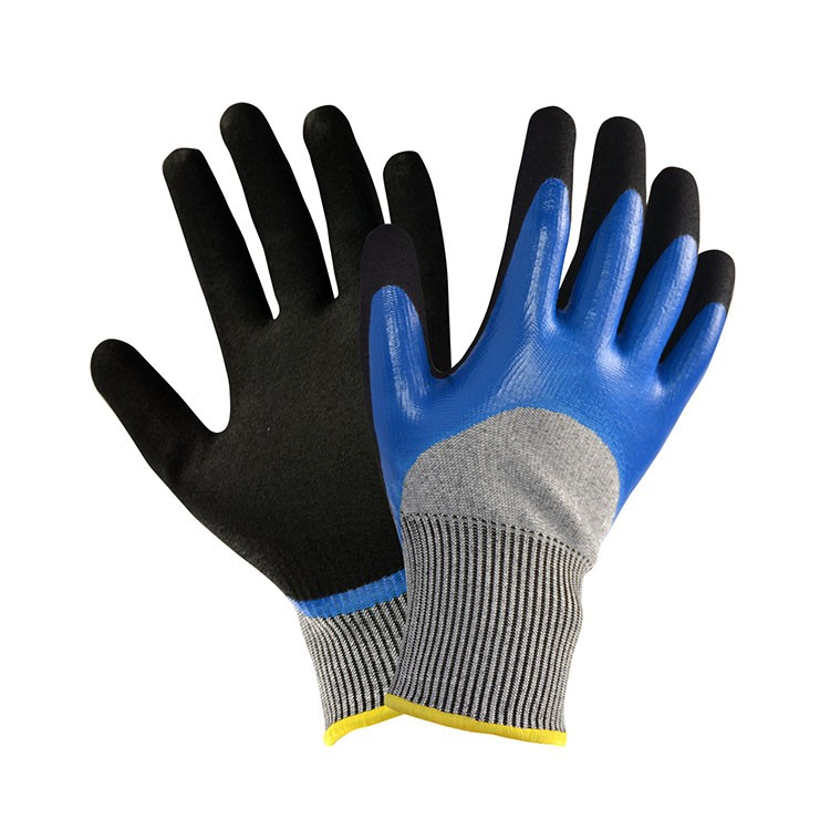 13 Gauge Grey Cut Resistant Sandy Nitrile Half Coated Glove ស្រោមដៃបញ្ចប់ដោយរលូន