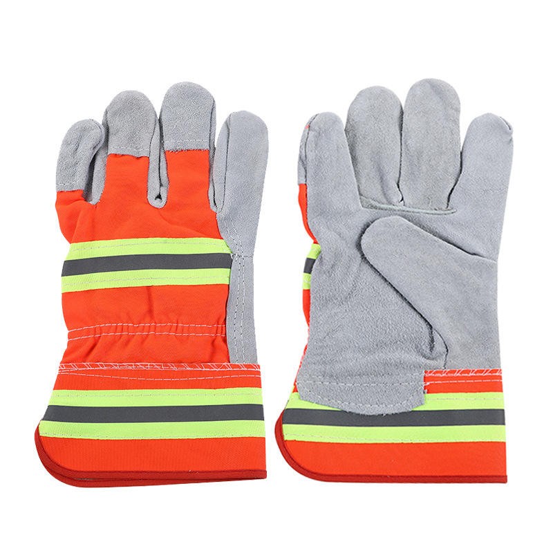 Fluorescent Qumaşê Reflektîf Leather Welding Gloves Heat Insulation Parastina Kedê Glovên Tev-dirêj