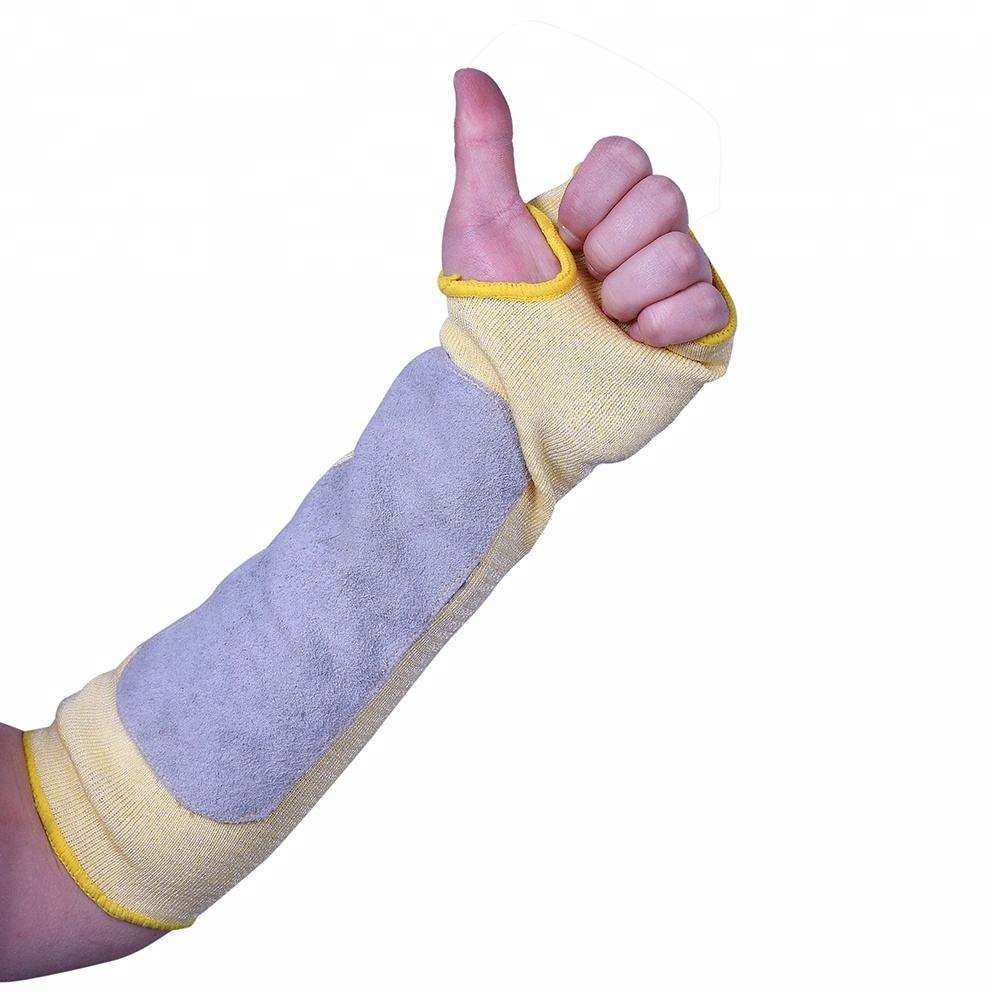 Beskermjende earm Slash mei Thumb Hole Cut Resistant Mouwen Arm Glove mei lear fersterke