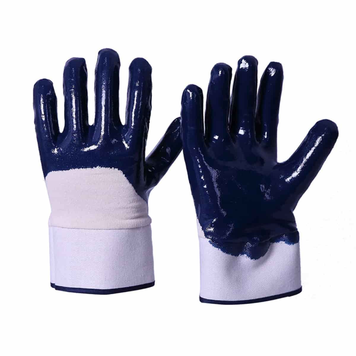 Usalama Cuff Predator Acid Oil Thibitisha Gloves Blue Nitrile Dipped na Anti Slip Dots