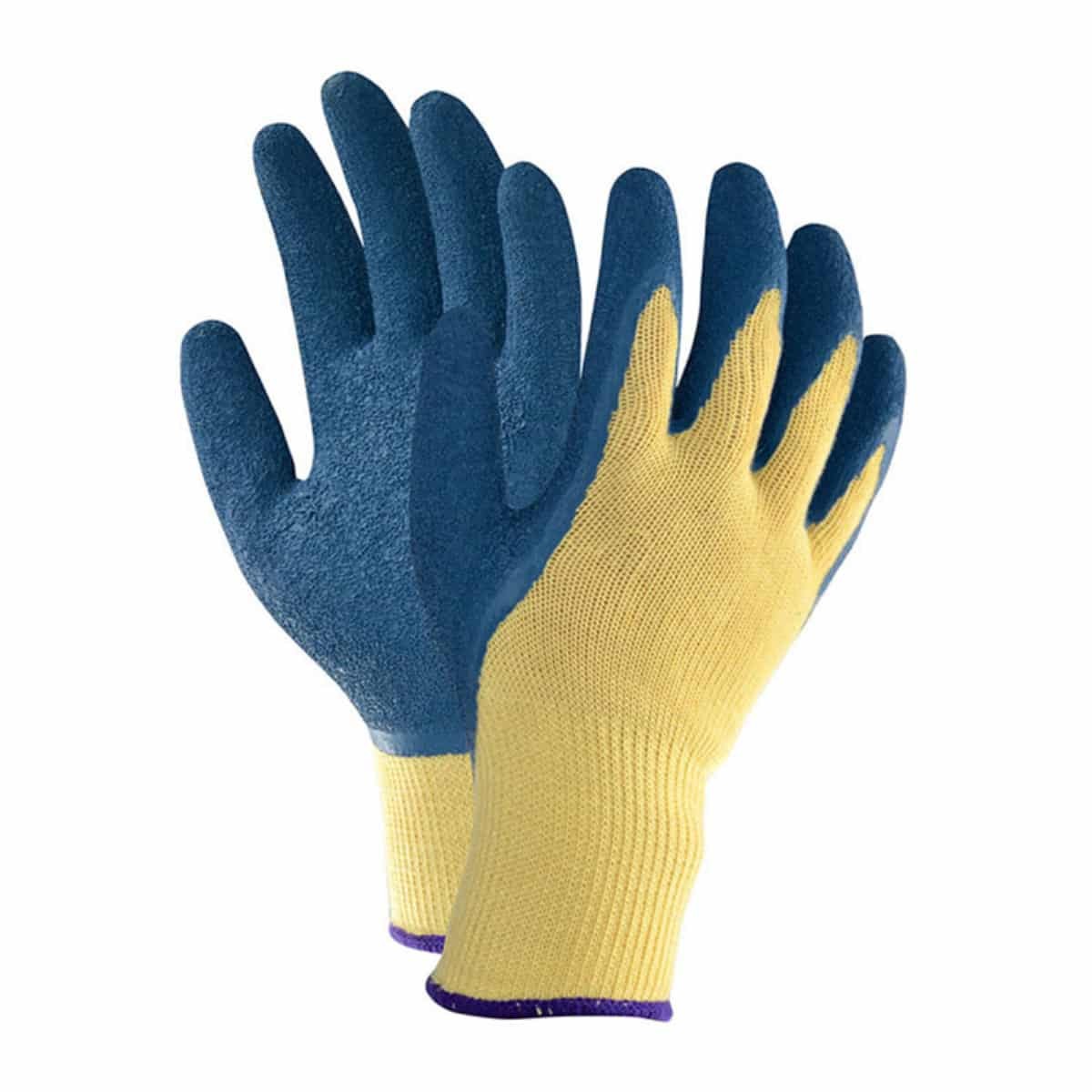 ဆောက်လုပ်ရေး Hand Protective 10 Gauge Polyester အပြာရောင် Latex Crinkle Palm Coated လက်အိတ်
