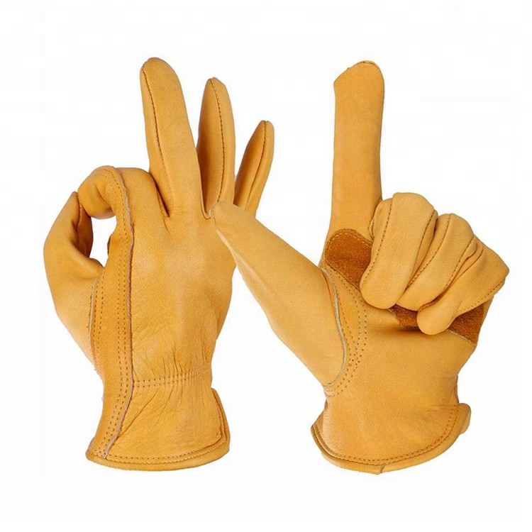 Gants de jardinage en cuir de vache jaune, résistants aux déchirures, pour creuser et planter, 08