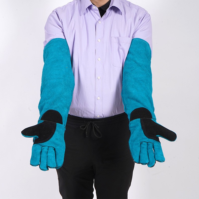 60cm Cow Split Leather Long Sleeve Anti Scratch Pet Gloves Anti Bite Dog Training Gloves