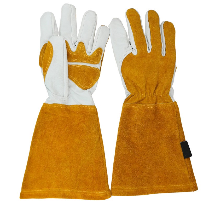 Yellow Cowhide Leather Garden Glove Padded Palm Elbow Long Sleeve Pipigilan ang Puncturing Size na Akma sa Karamihan sa Glove