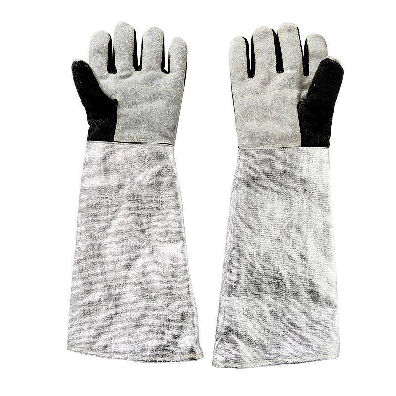 60cm Aramid Aluminom Foil 800 Okpomọkụ na-eguzogide Safety Industrial Metallurgy Gloves