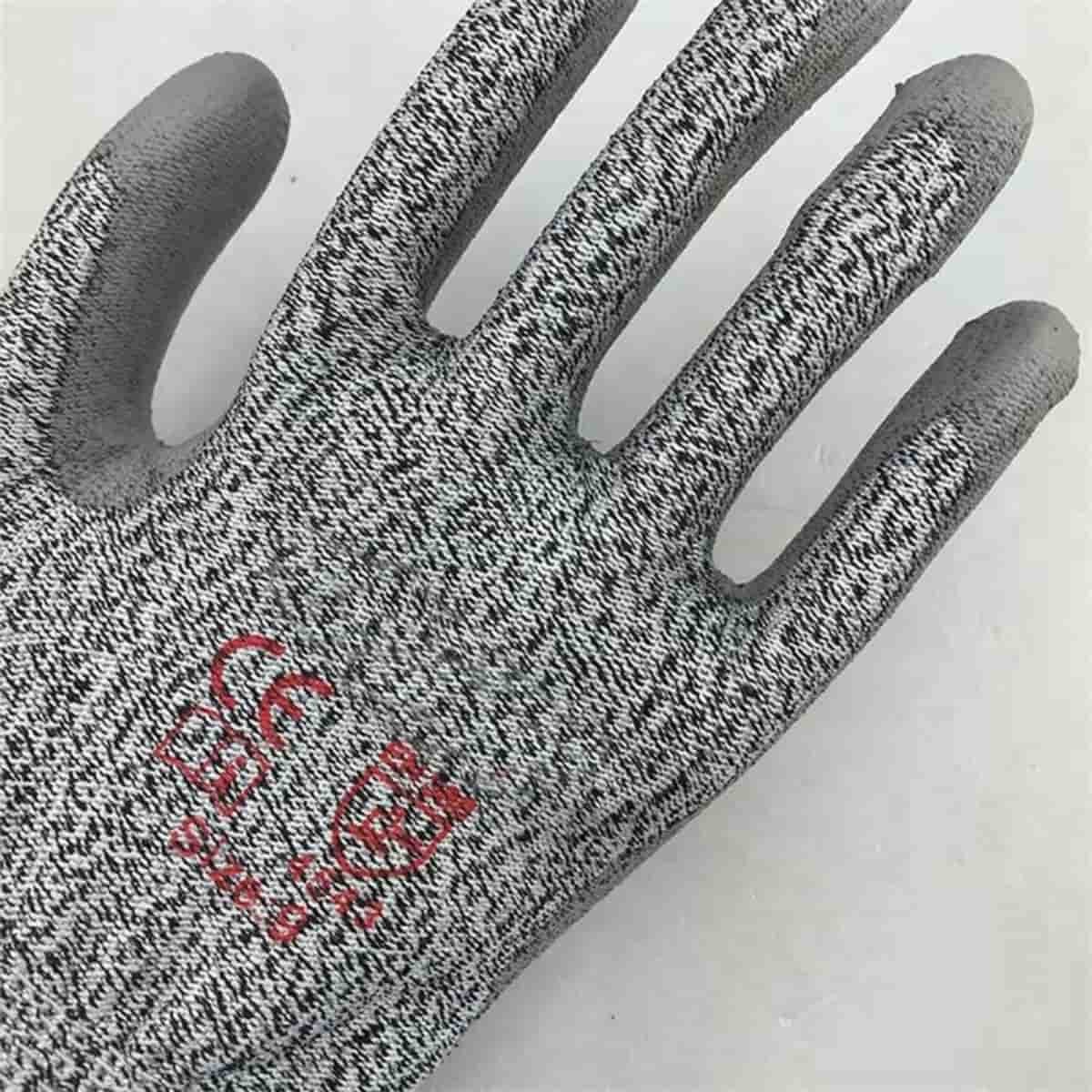 13 Gauge HPPE Cut Resistant Grey PU Coated Gloves for Working Protect