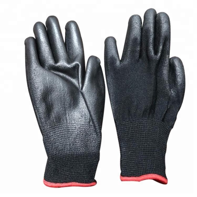 Anti-lapsus Nigrum Nylon PU Coated Operationis Safety Gloves pro hominibus