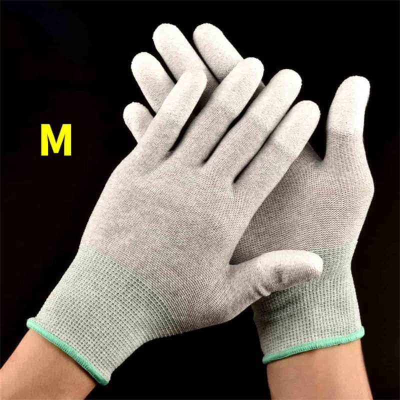Anti Static Carbon Fiber Gloves နိုင်လွန် လက်ချောင်း PU Coated Labour Protection လက်အိတ်