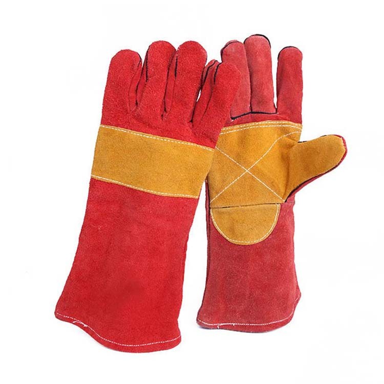 Long Paragraph Red Cow Split Leather Welding Protection Gloves