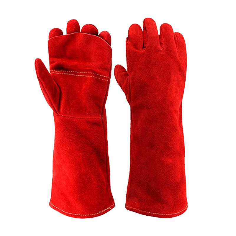 Guantes de seguridad de soldadura de trabajo con guantes de cuero premium largos resistentes al calor