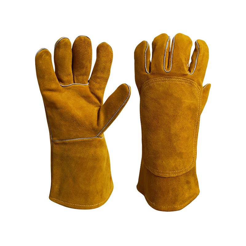 Дълги ръкавици за заваряване от кравешка кожа, подсилени ръкавици за защита на труда с двоен гръб
