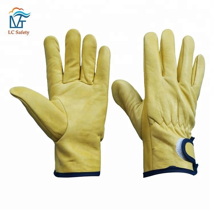 Yellow Goat Skin Leather Driving Gardening Safety Work Gloves