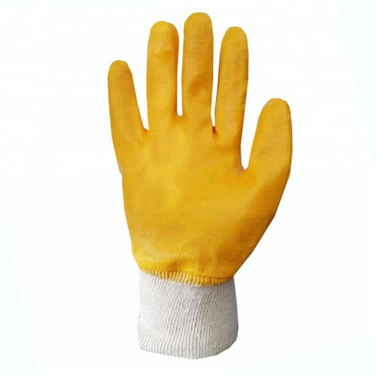 Spot Goods Best Factory Price Yellow Smooth Nitrile Half Coated Jersey Gloves