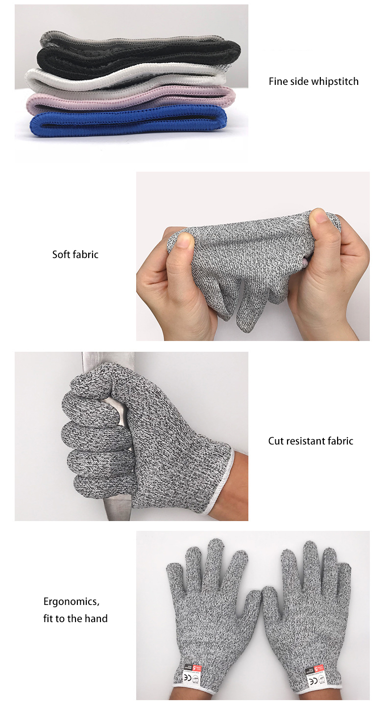 Bezešvé 13G pletené rukavice HPPE úrovně 5 odolné proti proříznutí potravinářské rukavice do kuchyně pro manipulaci se sklem-01
