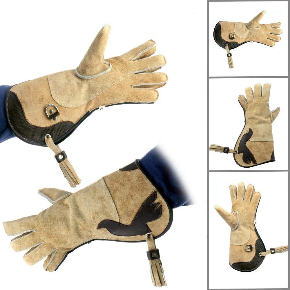 Left Hand Cow Split Leather Falconry Eagle Birds Hawk Pets Gloves for Cold Weather Use