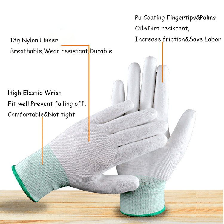 دستکش های کار با روکش PU برای دستکش های ایمنی نایلونی با کیفیت بالا