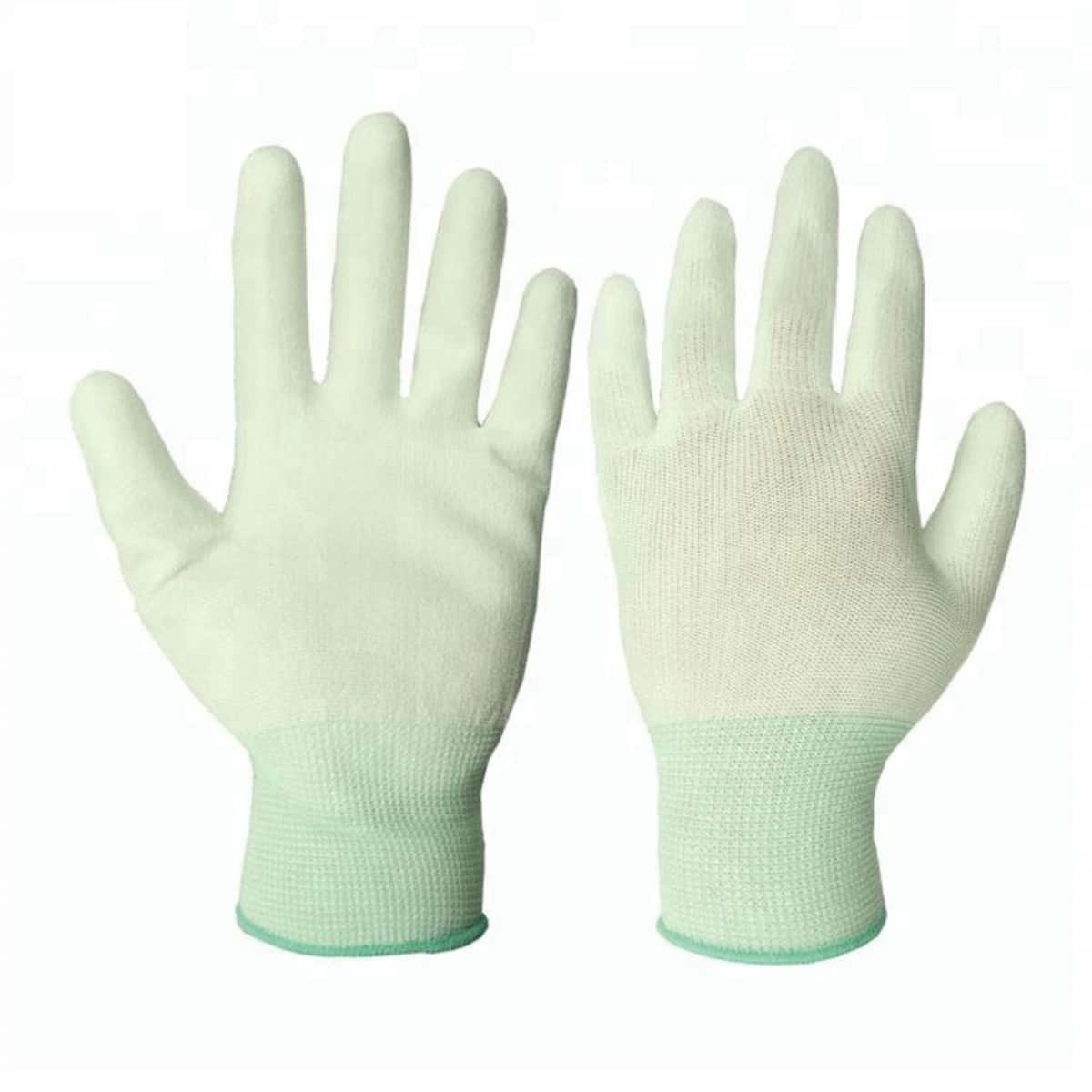 Białe, poliestrowe rękawice robocze powlekane dłonią PU o grubości 13