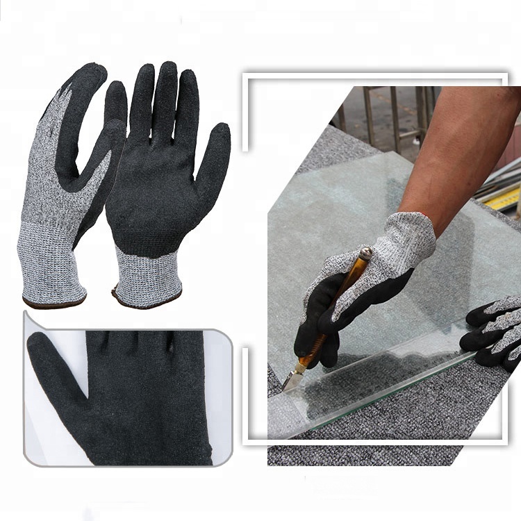Gants enduits de Nitrile de sable noir imperméables et résistants aux coupures de haute qualité, gants pour l'industrie pétrolière
