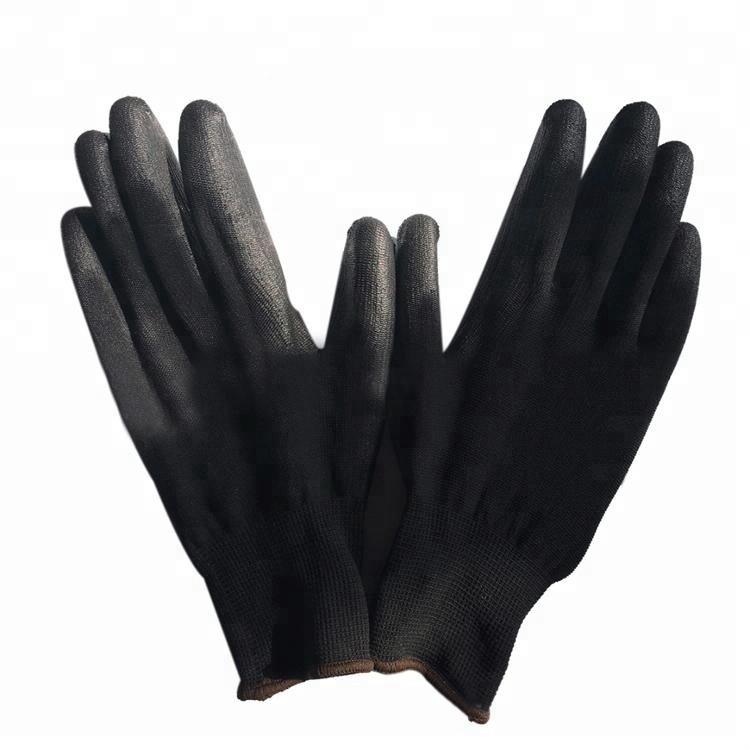 Guantes de seguridad laboral recubiertos de PU de nailon negro antideslizante para hombres