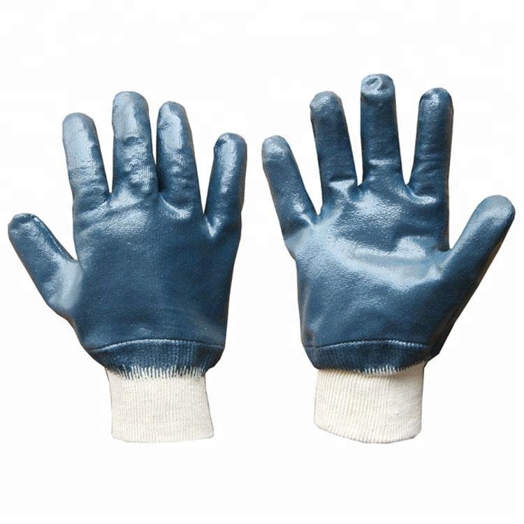 Asul nga Nitrile nga adunay sapaw nga Oil Resistant Working Gloves nga Mapamatud-an sa Tubig