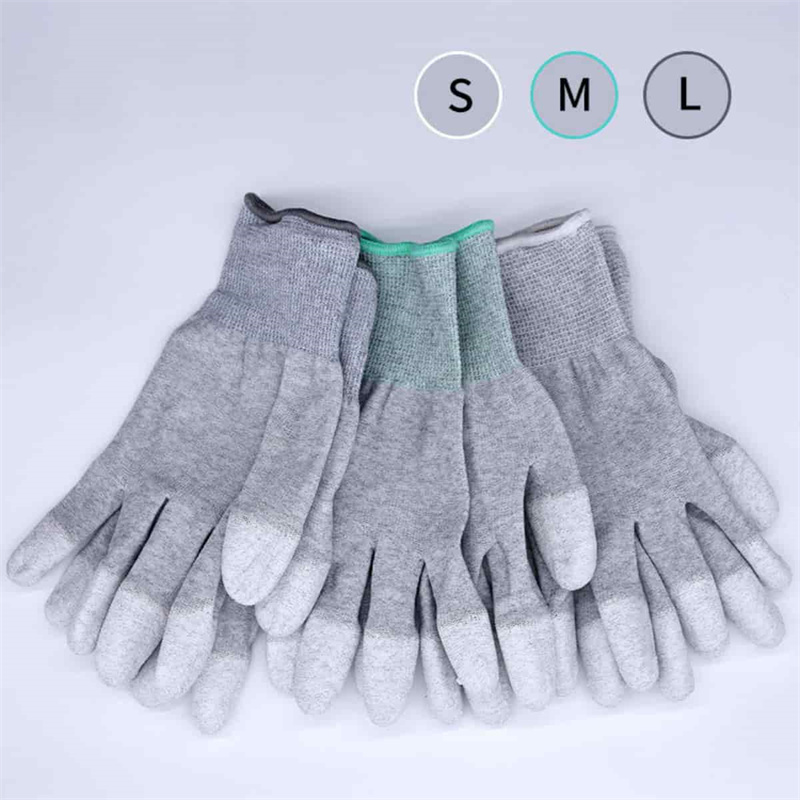 Guantes revestidos de nylon de la protección laboral de la PU del dedo de los guantes estáticos antis de la fibra de carbono